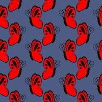 Red butterfly , seamless pattern on a dark blue background. vector