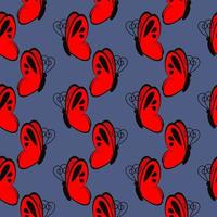 Red butterfly , seamless pattern on a dark blue background. vector