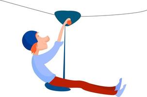 Man on zip line, illustration, vector on white background.