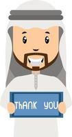 Arab men with thank you sign, illustration, vector on white background.