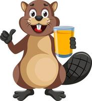 Beaver with juice, illustration, vector on white background.