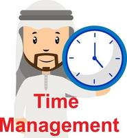 Arab with clock, illustration, vector on white background.