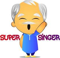 Old man super singer, illustration, vector on white background.