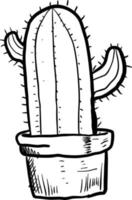 Sketch of a cactus in a pot, illustration, vector on white background.