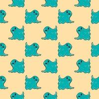 Blue scary ghosts,seamless pattern on beige background. vector