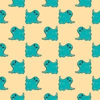 Blue scary ghosts,seamless pattern on beige background. vector