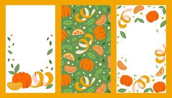 A set of templates for Instagram stories. Layouts with citrus fruits. Tangerines and oranges for a summer background vector