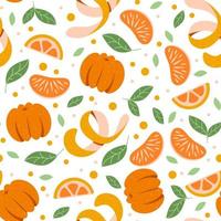 Seamless pattern with citrus fruits. Tangerines and oranges on a white background. Packaging paper, print, textile, fabric vector