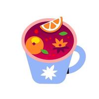 Fruit tea in a blue mug. hot mulled wine, sangria, punch for the menu. Winter alcoholic drink vector