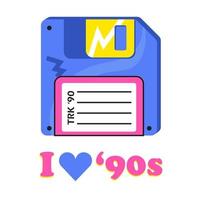 A floppy disk for an old computer of the 90s. Retro icon save nostalgia for 90m. Retro wave y2k vector