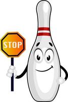 Bowling pin with stop sign, illustration, vector on white background.