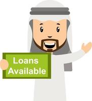 Arab with loans avaliable, illustration, vector on white background.