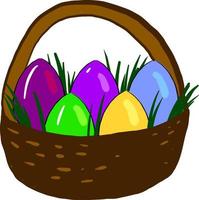 Easter eggs in basket, illustration, vector on white background.