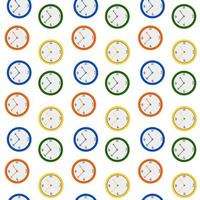 Clocks pattern, illustration, vector on white background.