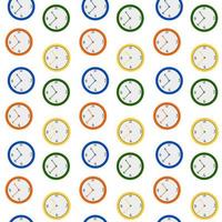 Clocks pattern, illustration, vector on white background.