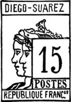 Diego Suarez 15 C Stamp, 1890, vintage illustration vector