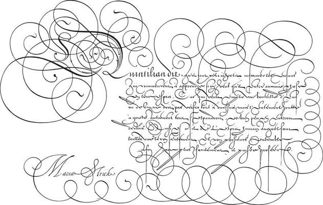 Writing example with capital Q, vintage illustration.