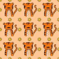 Cartoon tiger pattern, illustration, vector on white background.