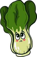 Sad green lettuce, illustration, vector on a white background.