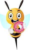 Bee with dount, illustration, vector on white background.