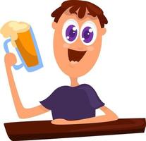 Boy drinking beer, illustration, vector on white background