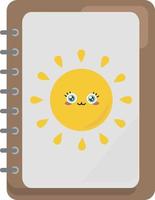 Cuaderno de bocetos con sol, ilustración, vector sobre fondo blanco.