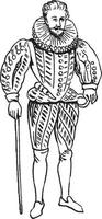 Male costume from the time of Elizabeth I, vintage illustration. vector