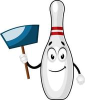 Bowling pin with dust pan, illustration, vector on white background.