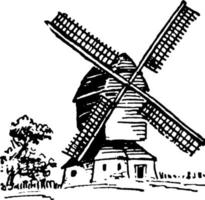 Windmill, vintage illustration vector
