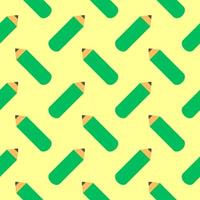 Green pencils, seamless pattern on light yellow background. vector