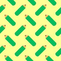 Green pencils, seamless pattern on light yellow background. vector