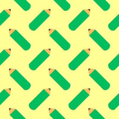 Green pencils, seamless pattern on light yellow background.