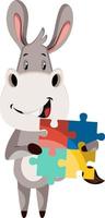 Donkey with puzzle, illustration, vector on white background.