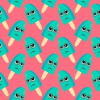 Sad icecream, seamless pattern on red background. vector