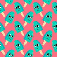 Sad icecream, seamless pattern on red background. vector