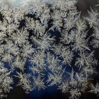 copos de nieve escarcha escarcha macro en el cristal de la ventana foto