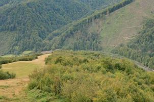 fragmento del terreno montañoso en los cárpatos, ucrania. el bosque es perdonado por los relieves de las montañas de los cárpatos foto