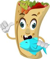 Burrito with fish, illustration, vector on white background.