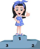 Girl on winning stage, illustration, vector on white background.