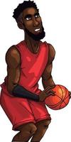 Basketball player in a red jersey, illustration, vector on white background.