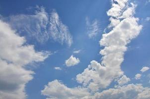 Beautiful blue sky background template with some space for input text message below isolated on blue photo