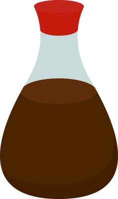 Soy sauce in bottle, illustration, vector on white background.