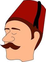Man with fez, illustration, vector on white background.