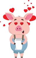 Pig in love, vector or color illustration.