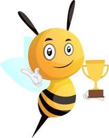 Bee holding trophy, illustration, vector on white background.