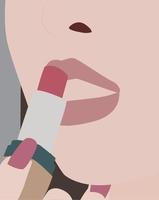 Lips and lipstick, illustration, vector on white background.