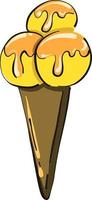 Yellow ice cream in a cone, illustration, vector on white background.