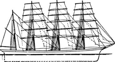 Four masted, vintage illustration. vector