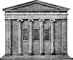 Tetrastyle in Antis, Elevation of a Greek Ionic, vintage engraving. vector