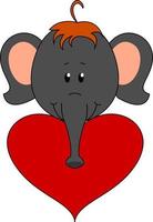 Little elephant holding a heart, illustration, vector on white background.